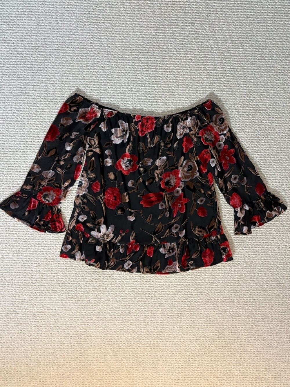 Isla Maude top womens M black/red velvet burnout blousy fairy grunge Whimsigoth - Picture 3 of 14